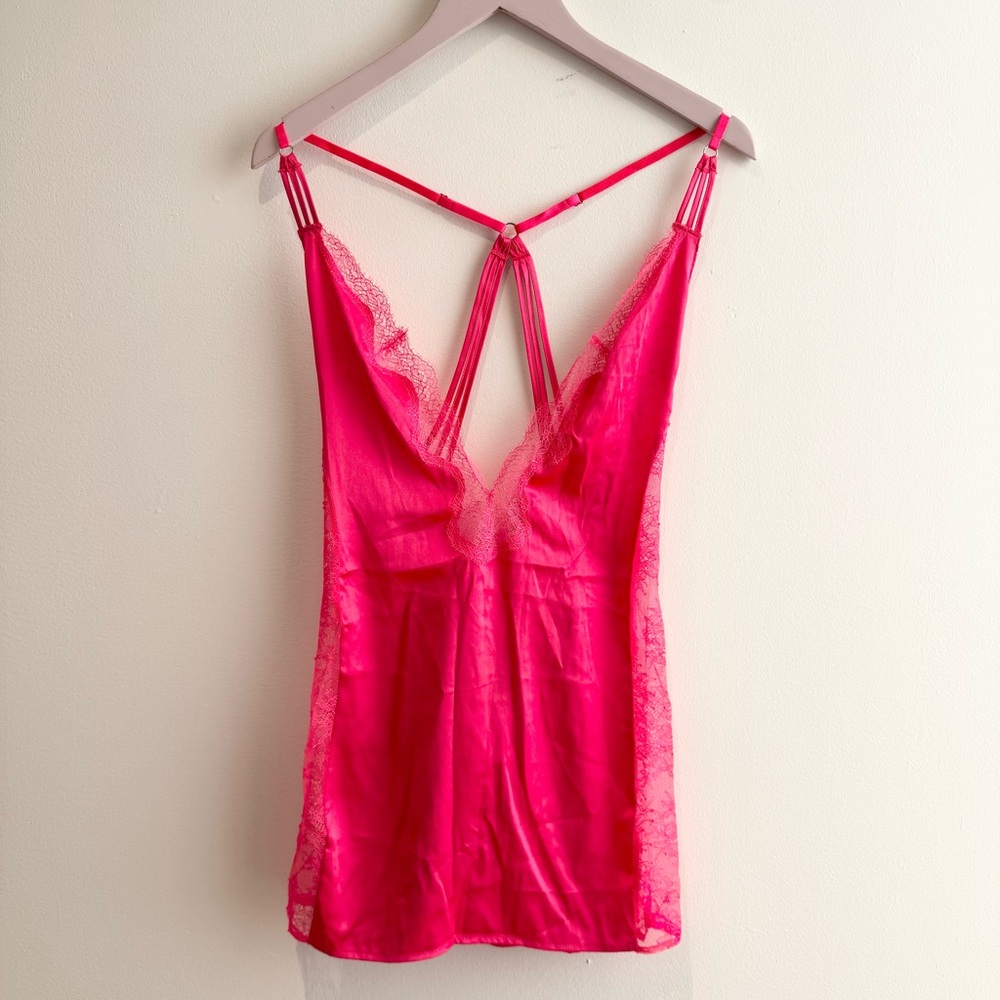 VICTORIA’S SECRET | NWT Pink Satin Lace Slip Dress Chemise M